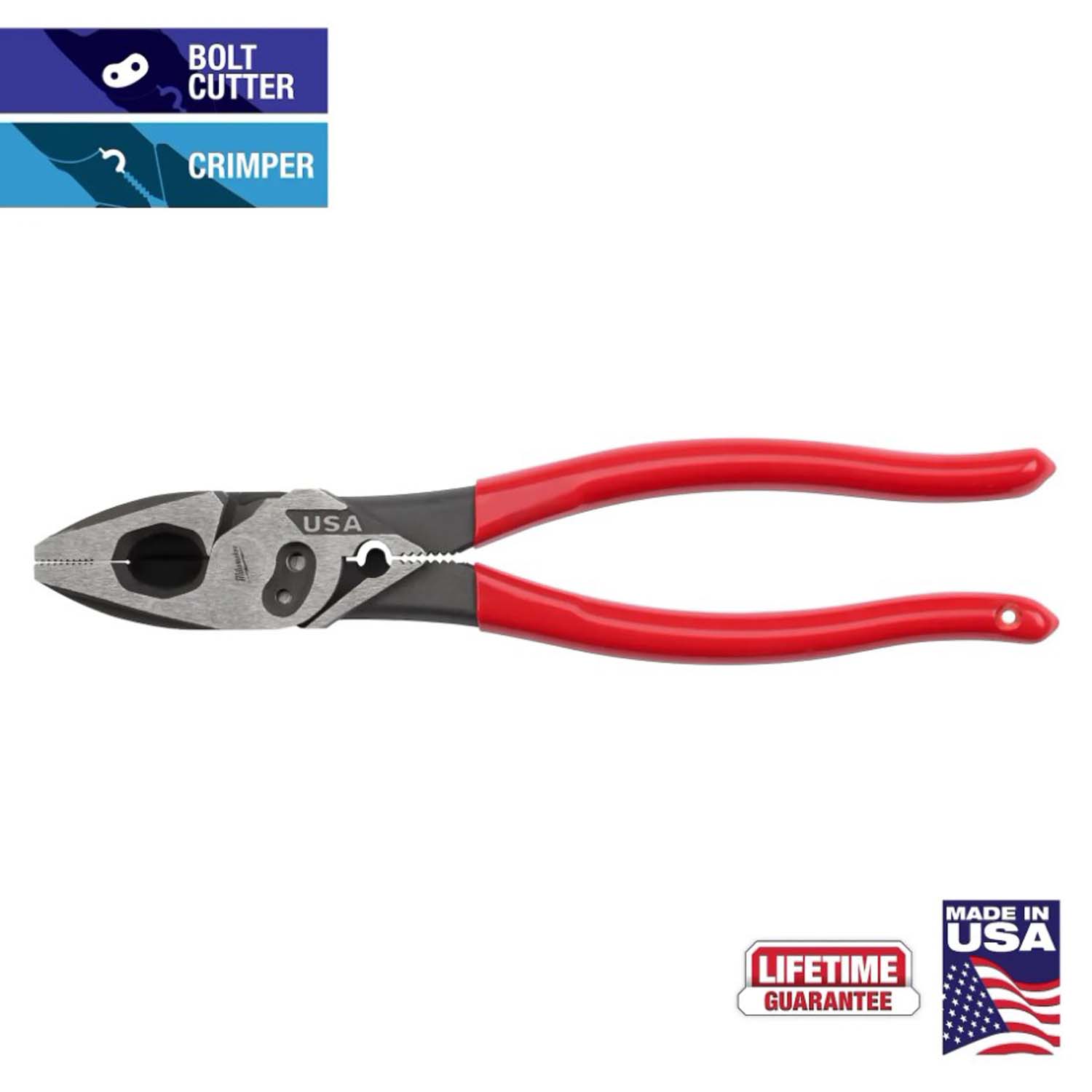 9 IN. LINEMAN'S DIPPED GRIP PLIERS WITH CRIMPER & BOLT CUTTER 9 IN. LINEMAN'S DIPPED GRIP PLIERS WITH CRIMPER & BOLT CUTTER