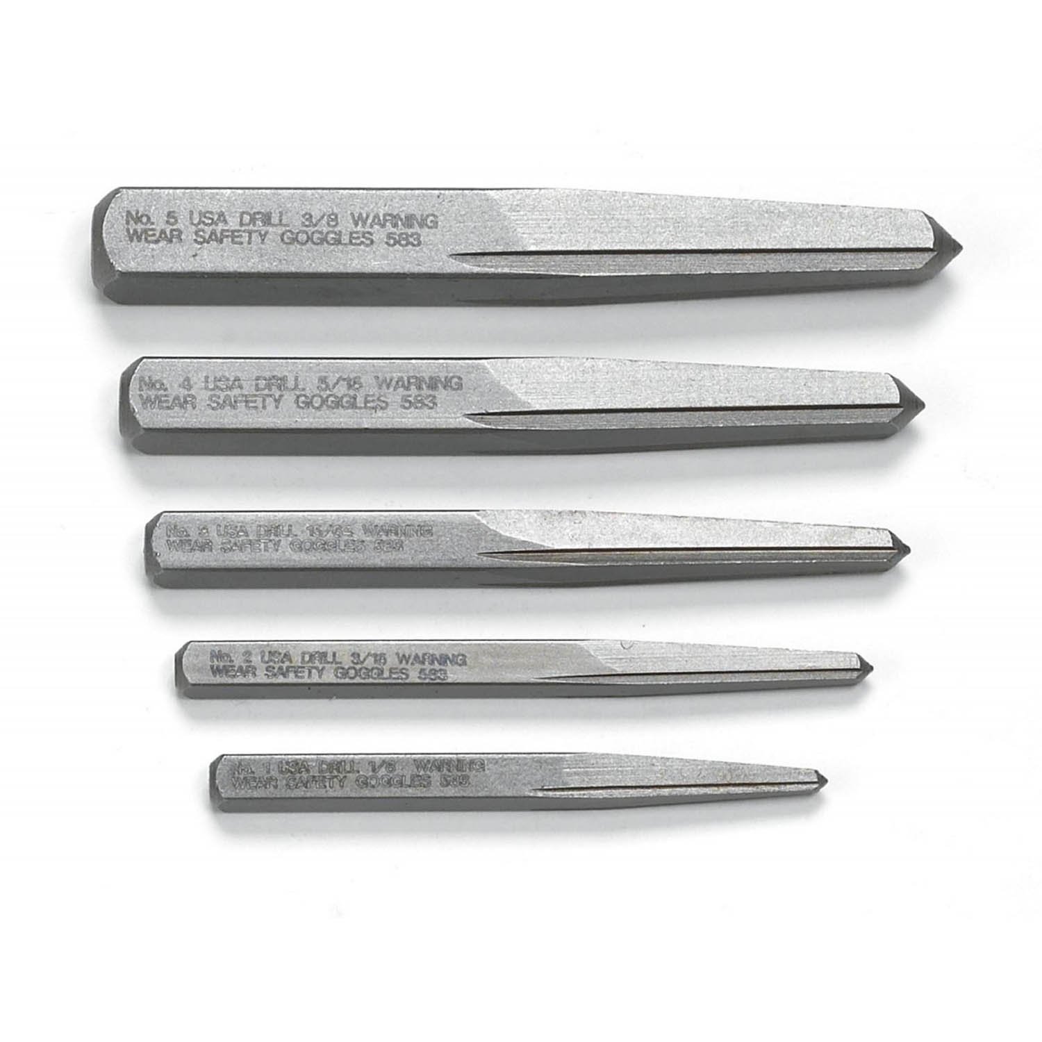 5 PC. STRAIGHT FLUTED SCREW EXTRACTOR SET 1/4 TO 5/8 IN.