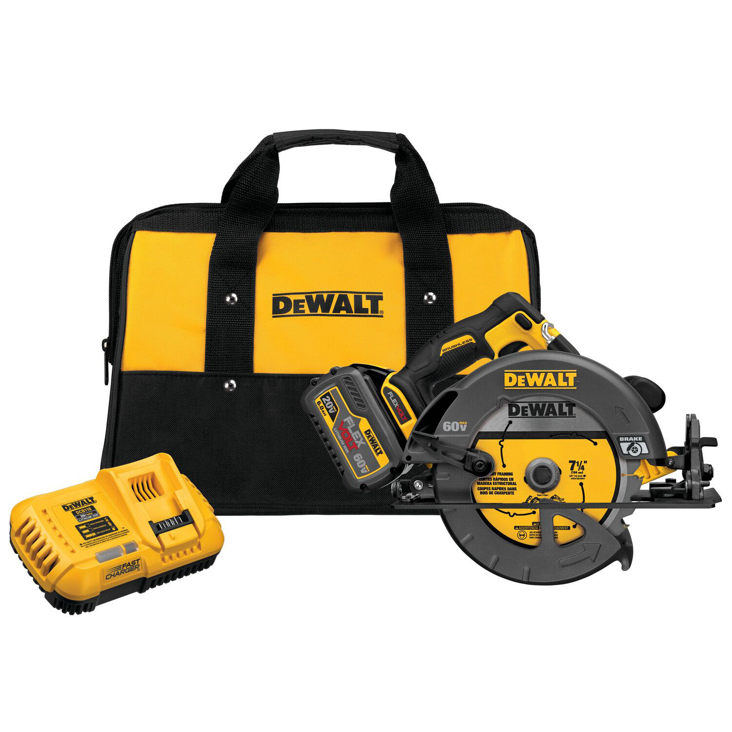 7-1/4 IN. FLEXVOLT CORDLESS CIRCULAR SAW WITH BRAKE KIT AND BATTERY