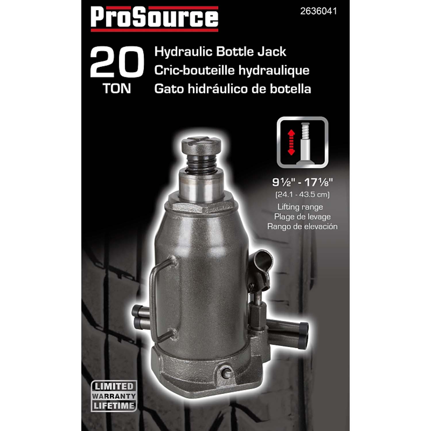 20 TON HYDRAULIC BOTTLE JACK 9-1/2 TO 17-1/8 IN. LIFT 20 TON HYDRAULIC BOTTLE JACK 9-1/2 TO 17-1/8 IN. LIFT