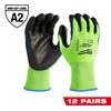 LARGE CUT 2 HIGH VISIBILITY POLYURETHANE DIPPED GLOVES 12 PACK