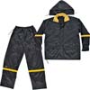 THREE PIECE DELUXE BLACK NYLON RAIN SUIT WITH DETACHABLE HOOD (MULTIPLE SIZES AVAILABLE)